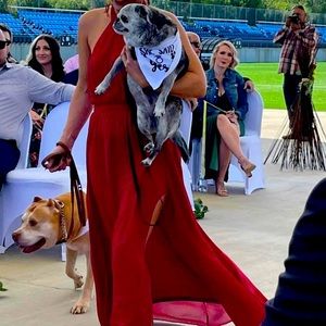 Levkoff cranberry long halter backless bridesmaid dress